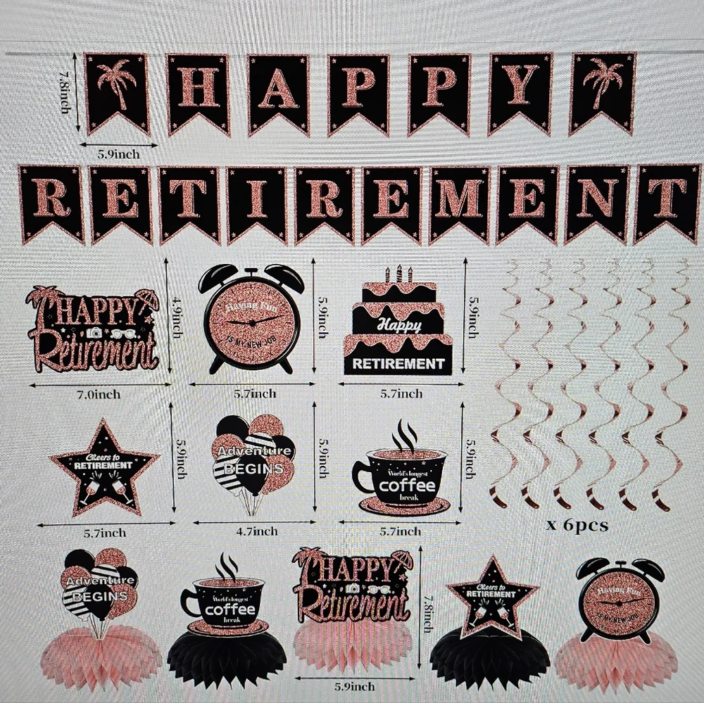 Office Decoration Womens Party Supplies Set Happy Retirement Kit Rose Gold Black